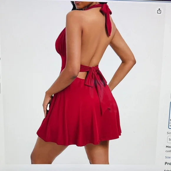 Elegant Red Halter Dress - Picture 2 of 2